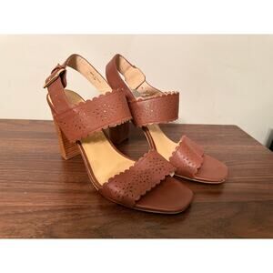 Kate Spade NY Paula Laser Cut Women's Brown Leather Dress Sandal Block Heel 11M